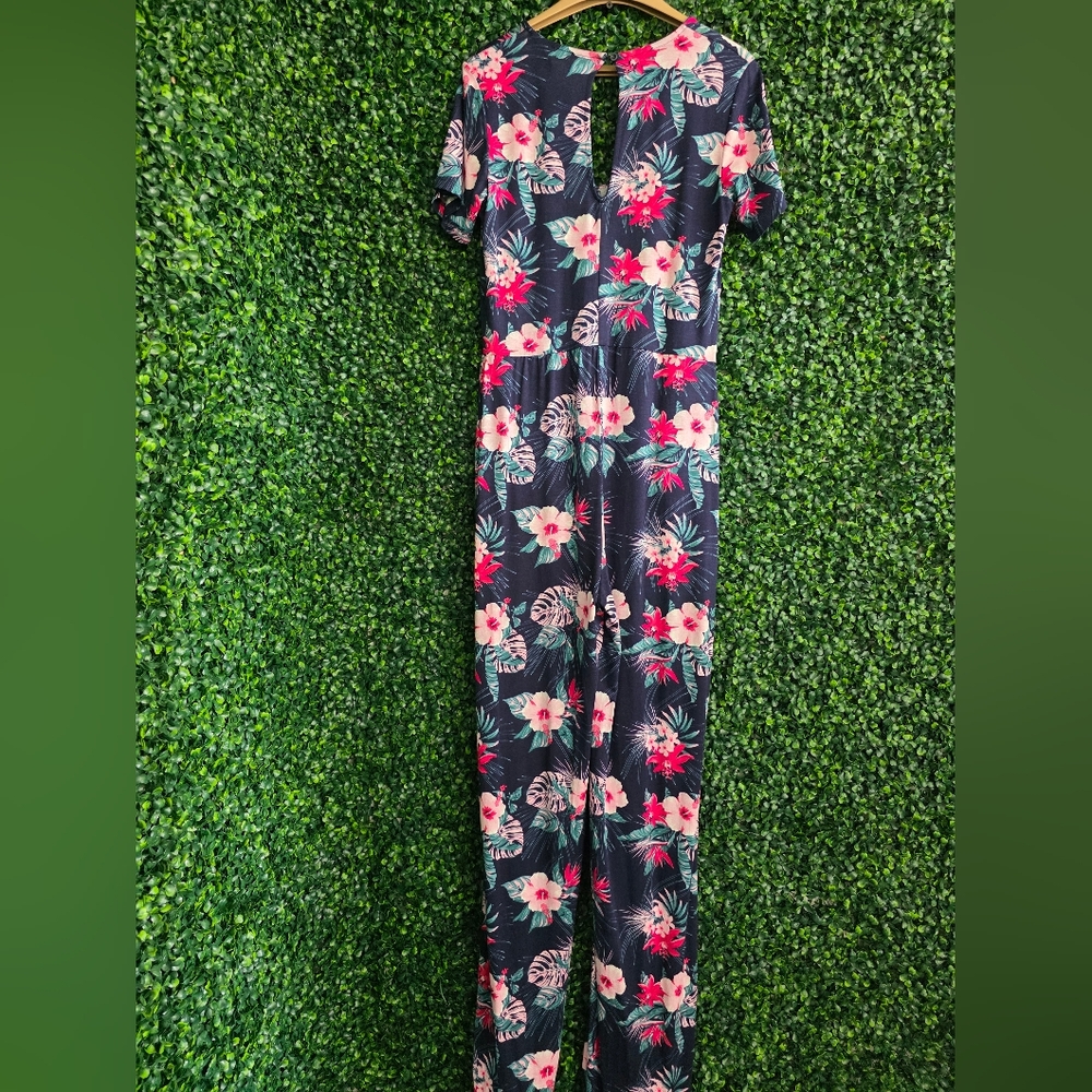 TTS Women's Tall Blue Tropical Stretch  Jumpsuit Size 8